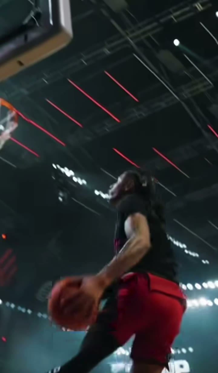 Keep the build-up and the basket in one sequence — frame from the prepared AI Basketball Dunk sequence