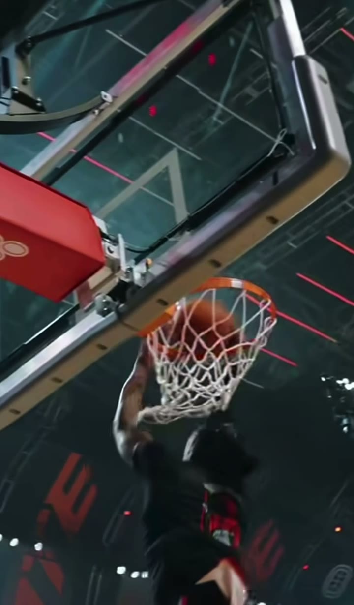Make a sports post without changing your everyday look — frame from the prepared AI Basketball Dunk sequence