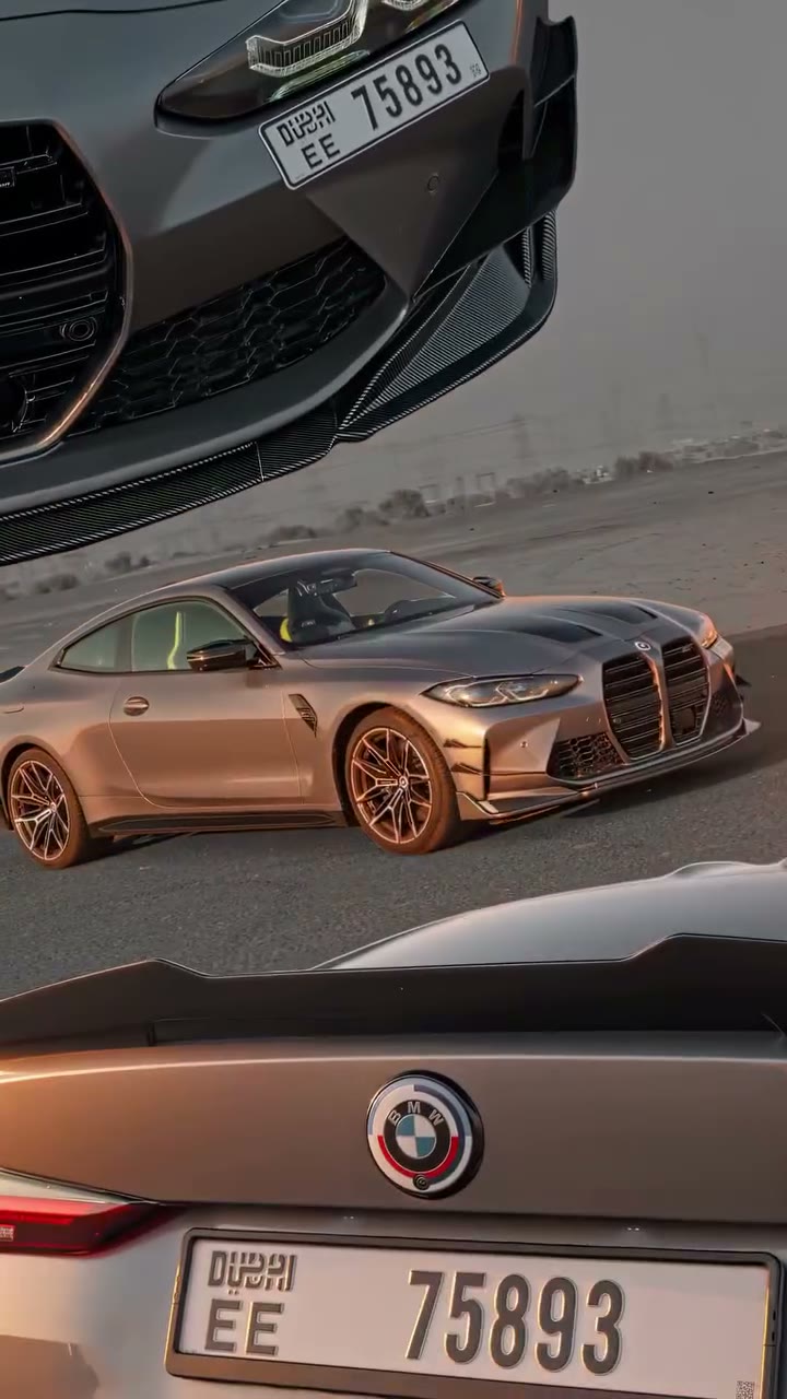 Car Assembly AI reference showing a silver coupe in the desert with layered panels, wheel close-ups and driving shots