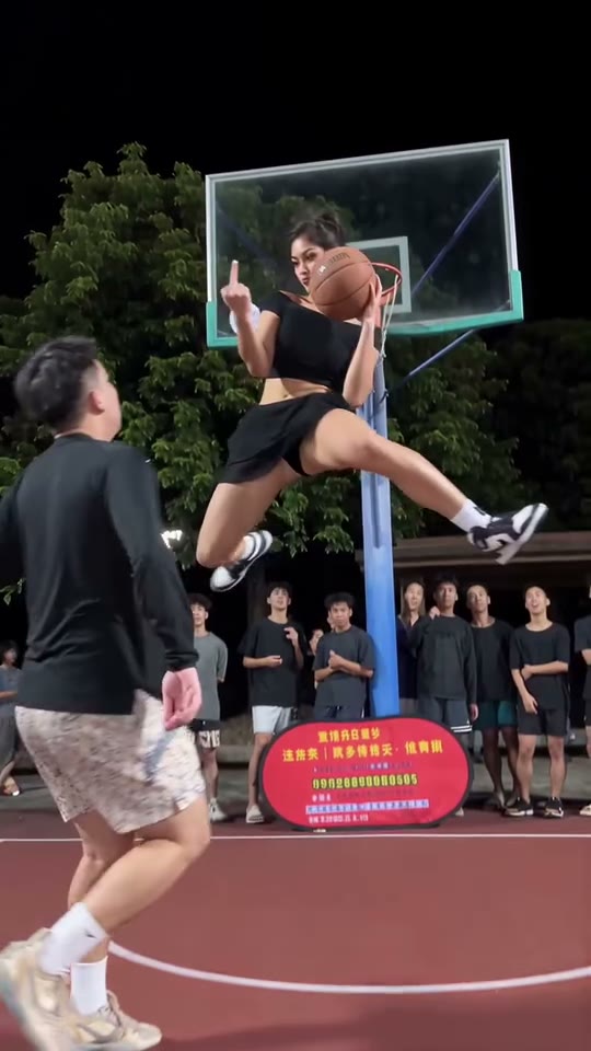 Keep the airborne gesture and shot together — frame from the prepared Middle Finger Dunk AI sequence
