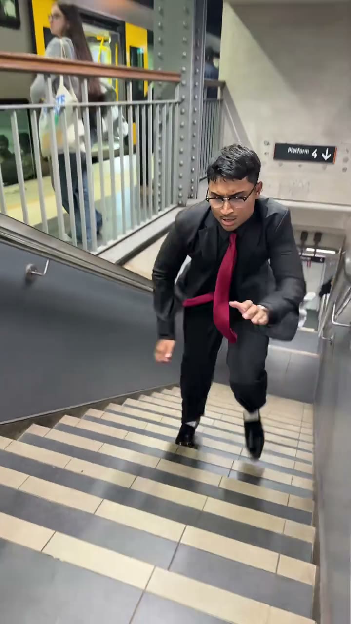 The lead approaching the train on the platform